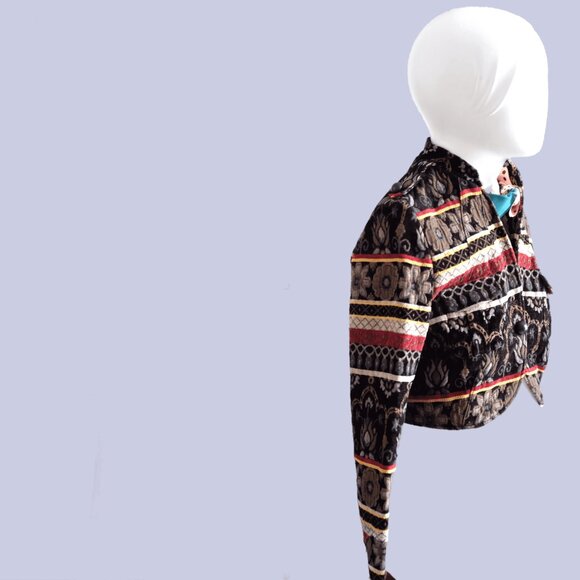 80s Cropped Tapestry Jacket Bolero - Vintage 1980s MARIO SERRANI Floral Tapestry - Picture 2 of 2